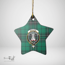 Scottish MacLean Hunting Ancient Clan Tartan Crest Star Ceramic Ornament