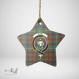 Scottish Shaw Green Modern Clan Tartan Crest Star Ceramic Ornament