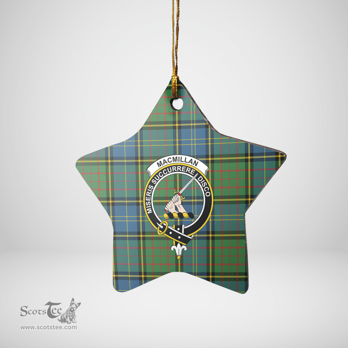 Scottish MacMillan Hunting Ancient Clan Tartan Crest Star Ceramic Ornament