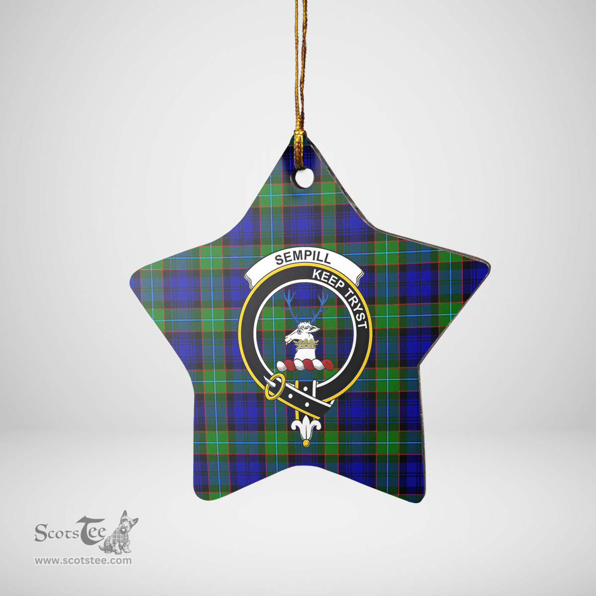 Scottish Sempill Modern Clan Tartan Crest Star Ceramic Ornament