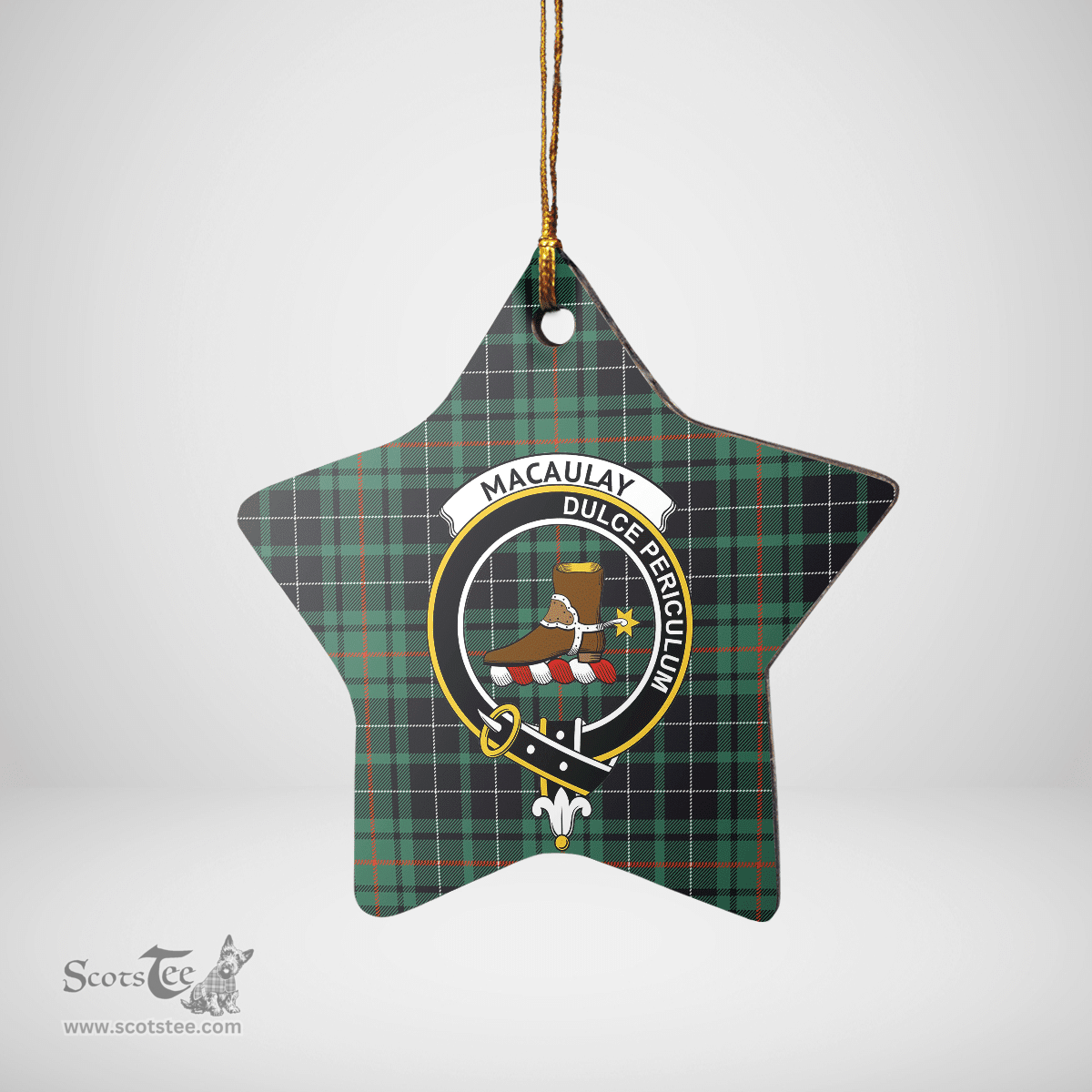 Scottish MacAulay Hunting Ancient Clan Tartan Crest Star Ceramic Ornament