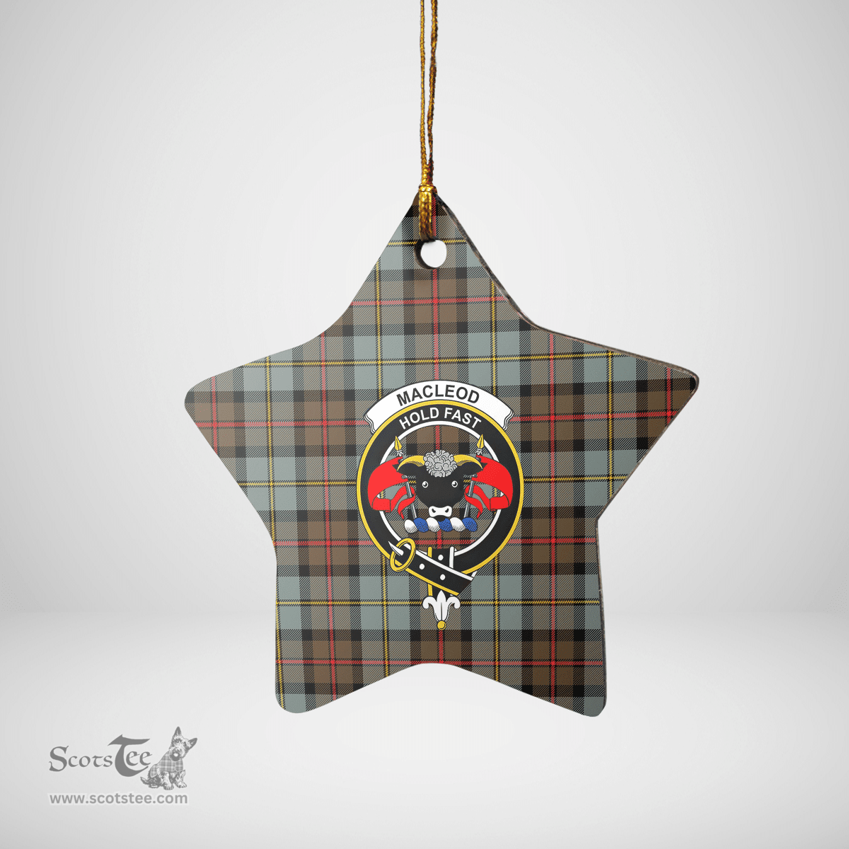 Scottish MacLeod of Harris Weathered Clan Tartan Crest Star Ceramic Ornament