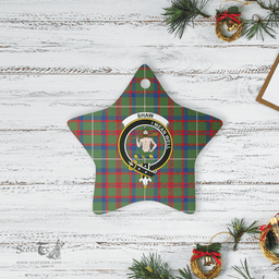 Scottish Shaw Green Modern Clan Tartan Crest Star Ceramic Ornament