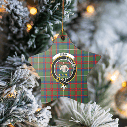 Scottish Shaw Green Modern Clan Tartan Crest Star Ceramic Ornament