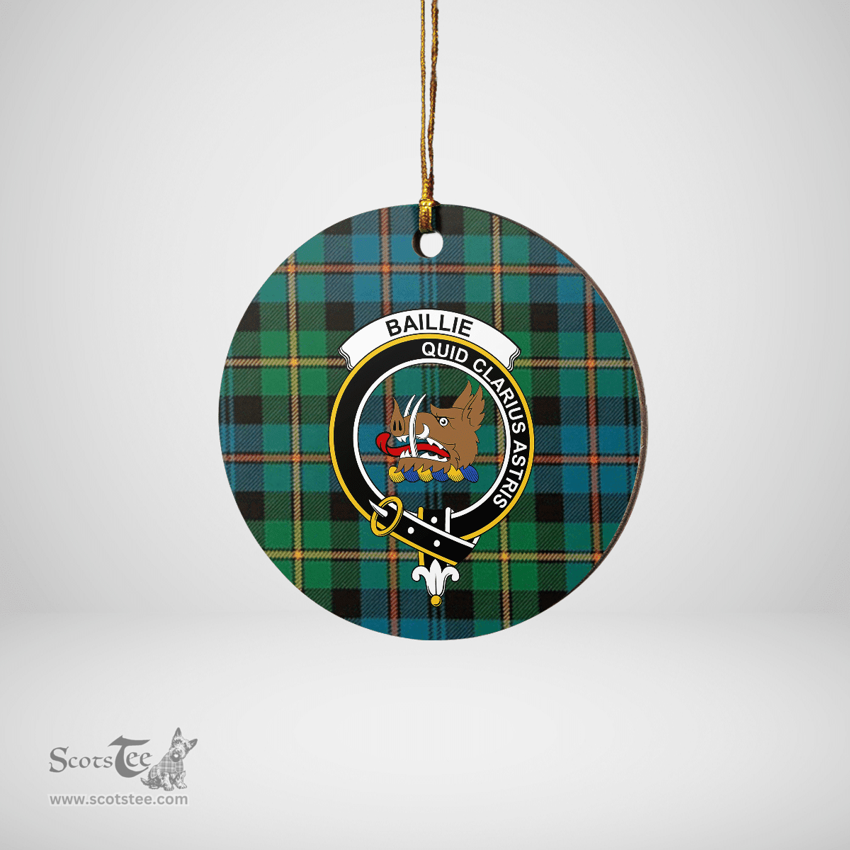 Scottish Baillie Ancient Clan Tartan Crest Round Ceramic Ornament