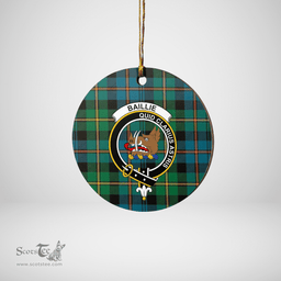 Scottish Baillie Ancient Clan Tartan Crest Round Ceramic Ornament