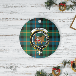 Scottish Baillie Ancient Clan Tartan Crest Round Ceramic Ornament