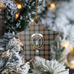 Scottish Gunn Weathered Clan Tartan Crest Star Ceramic Ornament