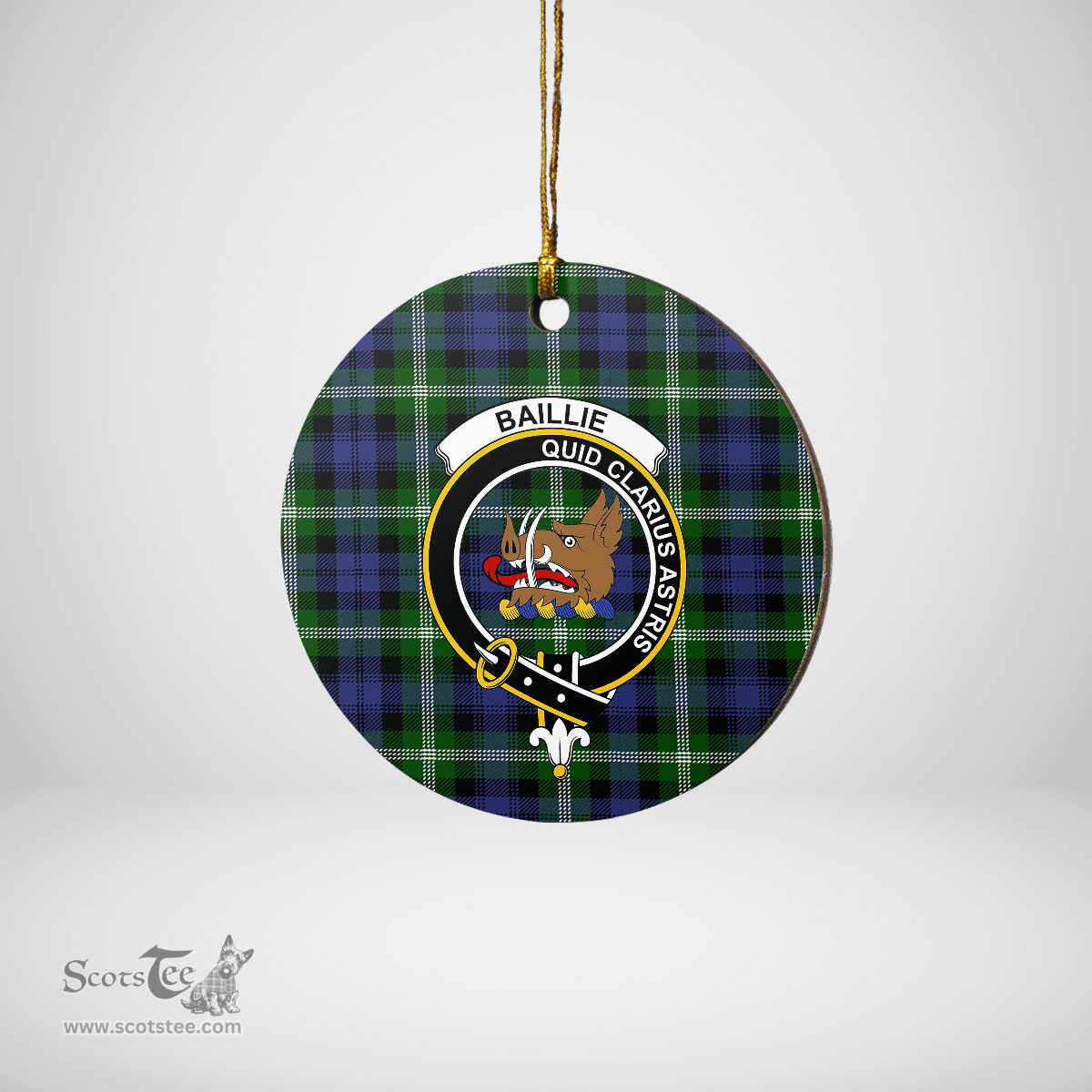 Scottish Baillie Modern Clan Tartan Crest Round Ceramic Ornament