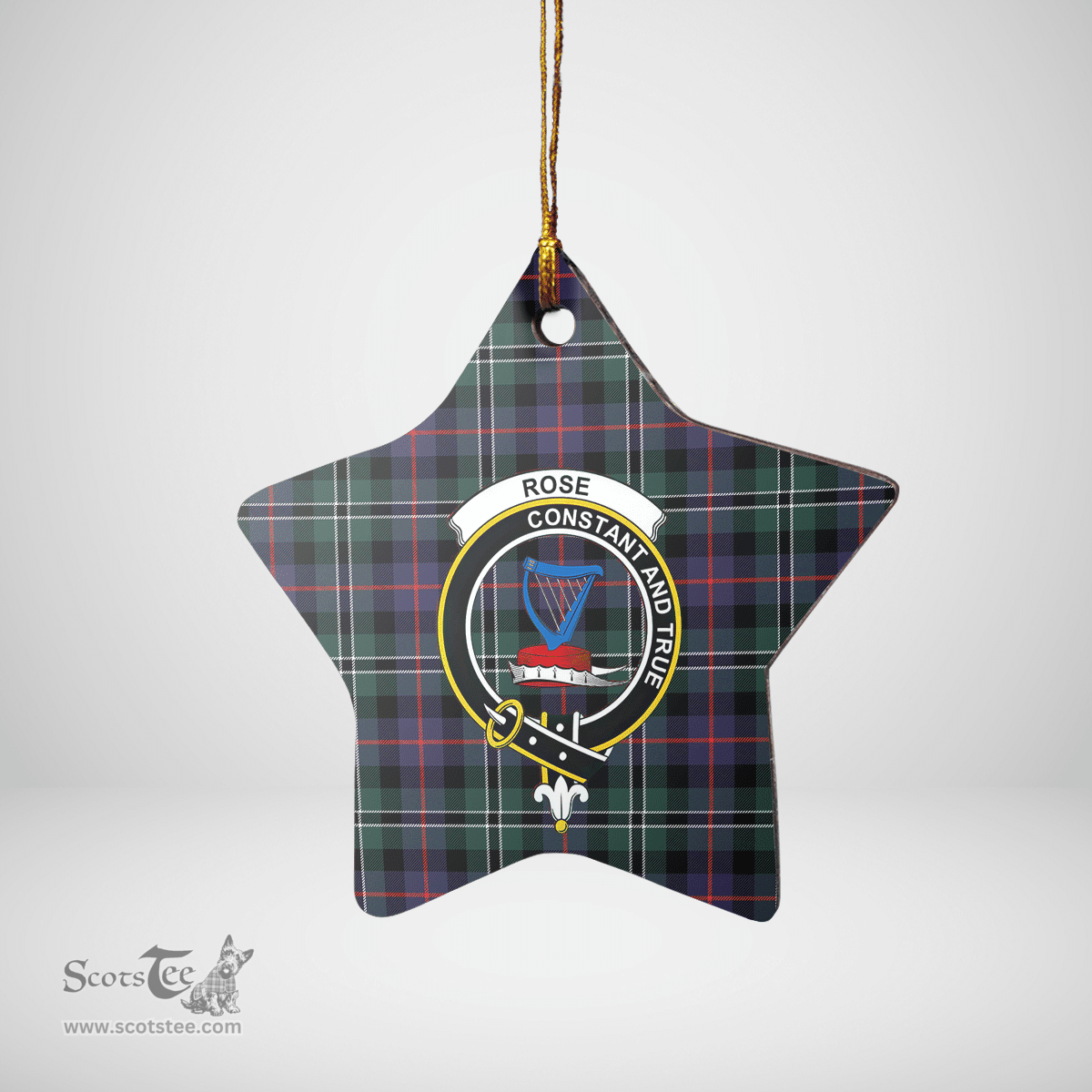 Scottish Rose Hunting Modern Clan Tartan Crest Star Ceramic Ornament