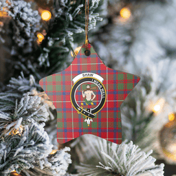 Scottish Shaw Red Modern Clan Tartan Crest Star Ceramic Ornament