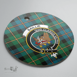 Scottish Baillie Ancient Clan Tartan Crest Round Ceramic Ornament