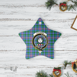 Scottish Pitcairn Hunting Clan Tartan Crest Star Ceramic Ornament