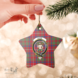 Scottish Shaw Red Modern Clan Tartan Crest Star Ceramic Ornament