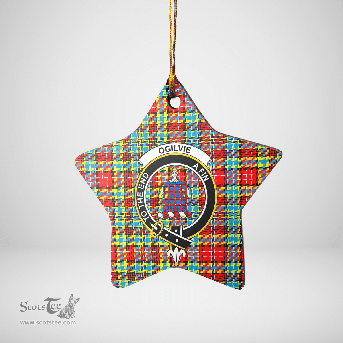 Scottish Ogilvie Clan Tartan Crest Star Ceramic Ornament