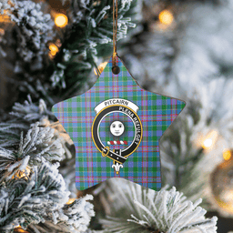 Scottish Pitcairn Hunting Clan Tartan Crest Star Ceramic Ornament