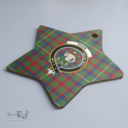 Scottish Shaw Green Modern Clan Tartan Crest Star Ceramic Ornament