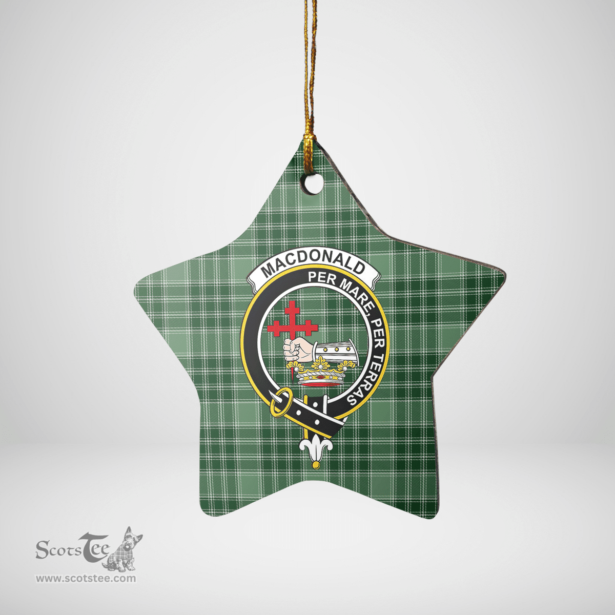 Scottish MacDonald Lord of the Isles Hunting Clan Tartan Crest Star Ceramic Ornament