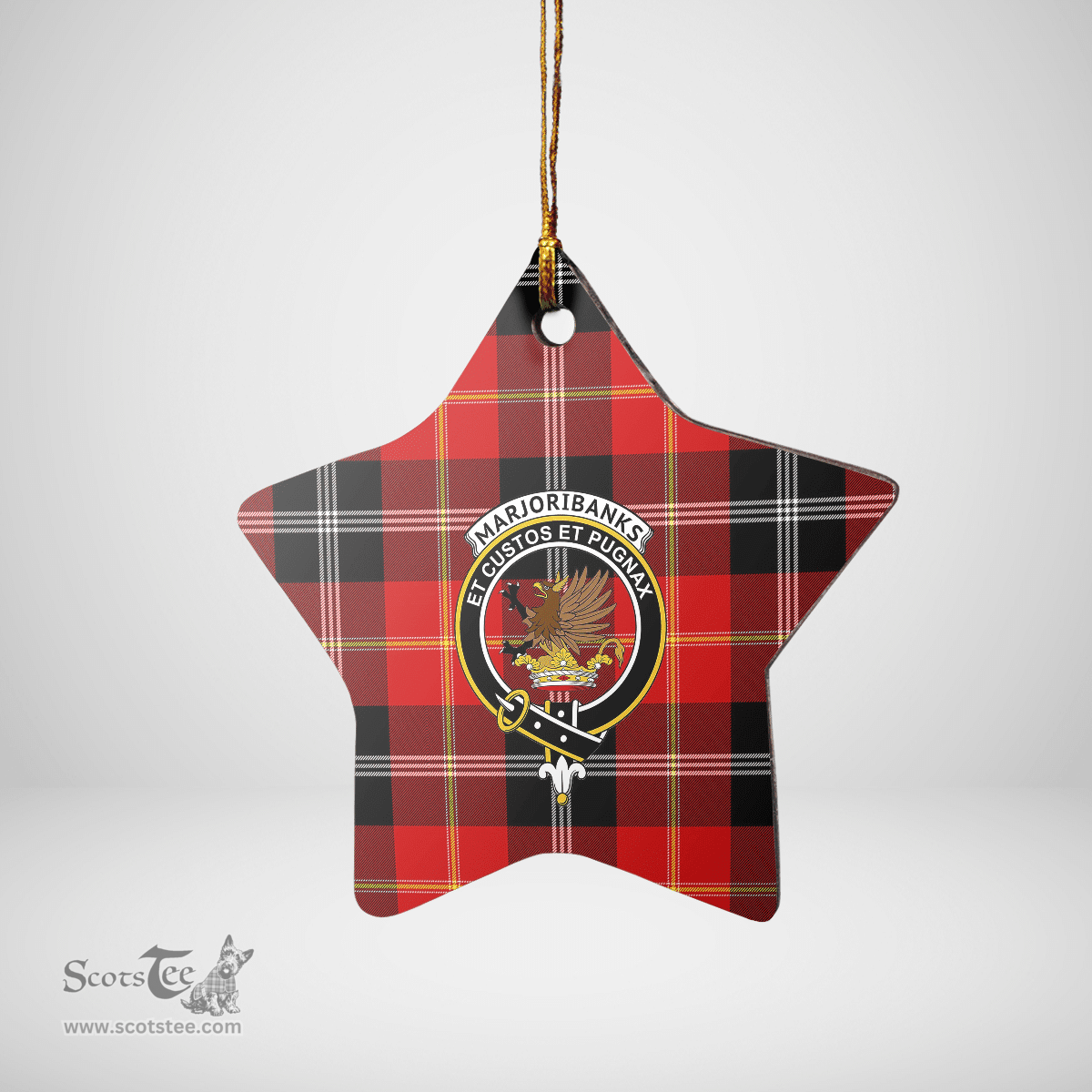 Scottish Marjoribanks Clan Tartan Crest Star Ceramic Ornament