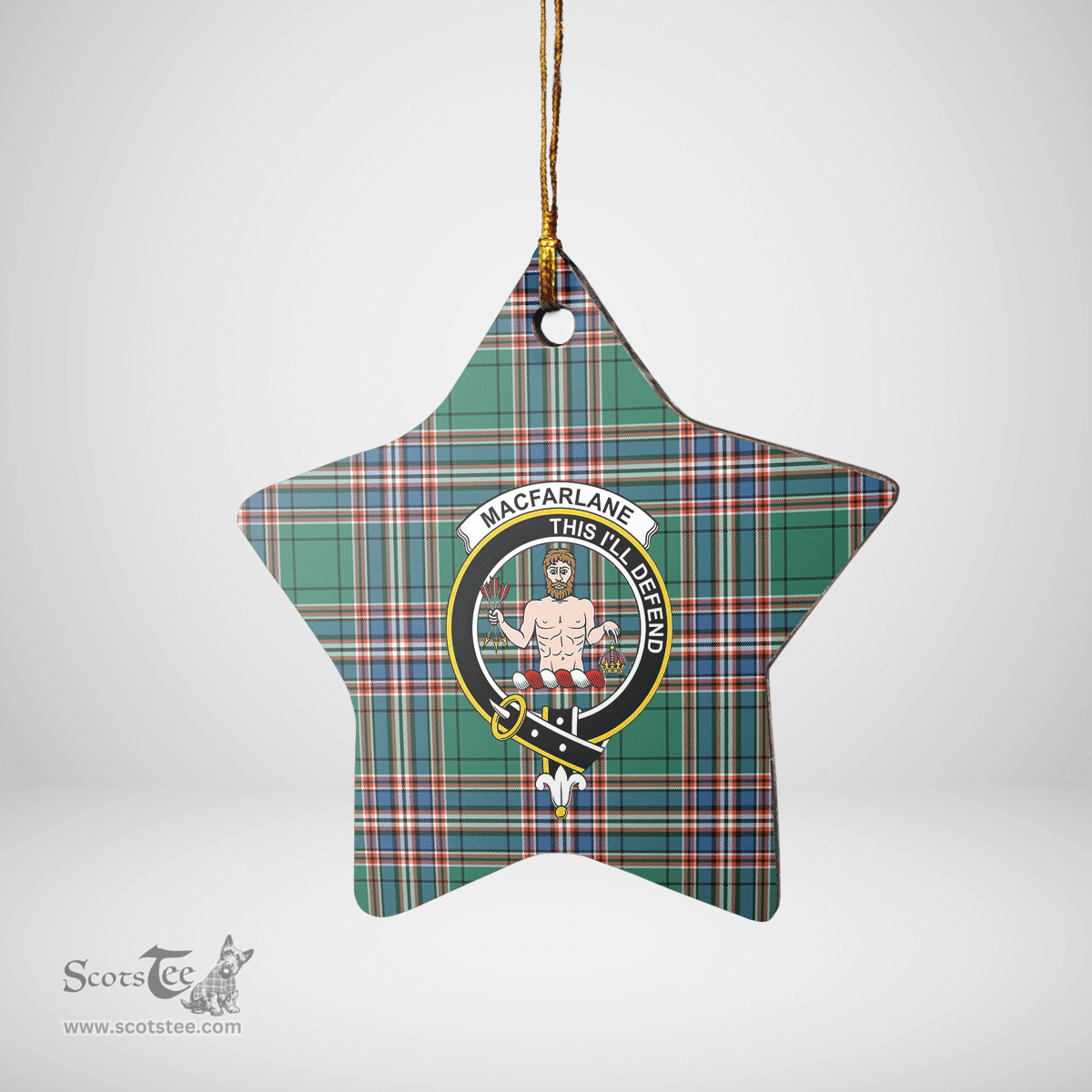Scottish MacFarlane Hunting Ancient Clan Tartan Crest Star Ceramic Ornament