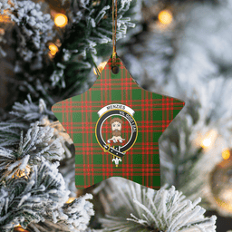 Scottish Menzies Green Modern Clan Tartan Crest Star Ceramic Ornament