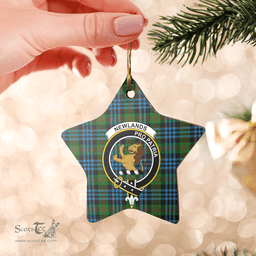 Scottish Newlands Clan Tartan Crest Star Ceramic Ornament