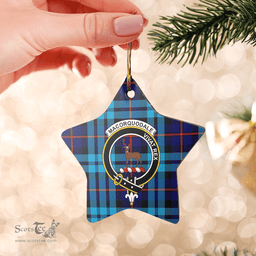 Scottish MacCorquodale Clan Tartan Crest Star Ceramic Ornament