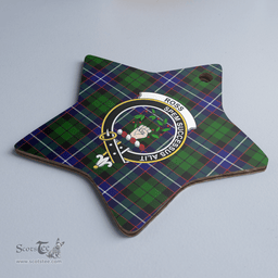 Scottish Russell Modern Clan Tartan Crest Star Ceramic Ornament