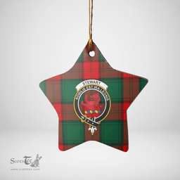 Scottish Stewart Atholl Modern Clan Tartan Crest Star Ceramic Ornament