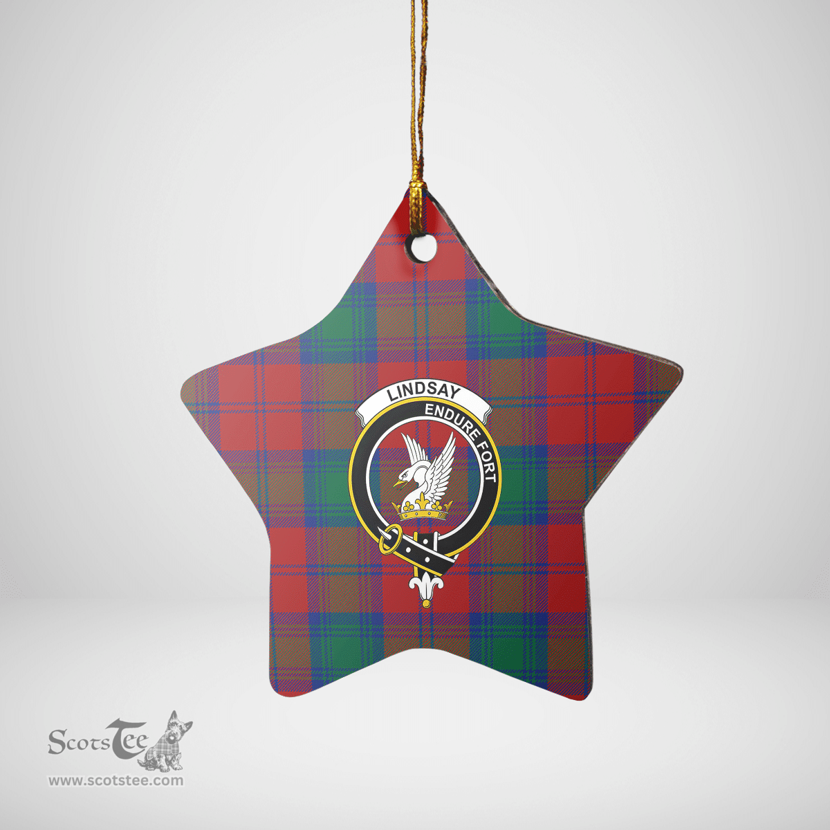 Scottish Lindsay Modern Clan Tartan Crest Star Ceramic Ornament