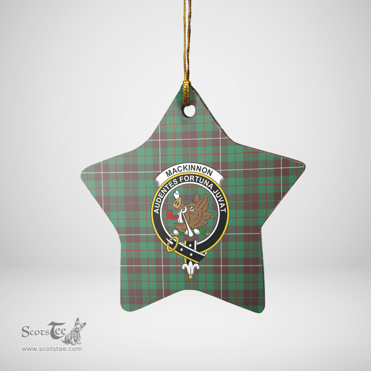 Scottish MacKinnon Hunting Ancient Clan Tartan Crest Star Ceramic Ornament