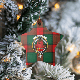 Scottish Stewart Atholl Modern Clan Tartan Crest Star Ceramic Ornament