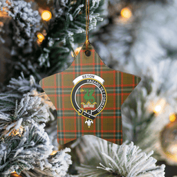 Scottish Seton Hunting Modern Clan Tartan Crest Star Ceramic Ornament