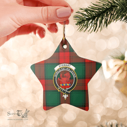 Scottish Stewart Atholl Modern Clan Tartan Crest Star Ceramic Ornament