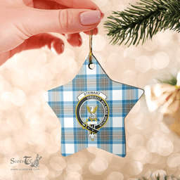 Scottish Stewart Muted Blue Clan Tartan Crest Star Ceramic Ornament