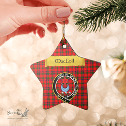 Scottish MacColl Modern Clan Tartan Crest Star Ceramic Ornament