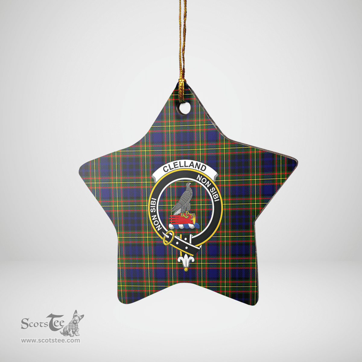 Scottish Clelland Modern Clan Tartan Crest Star Ceramic Ornament