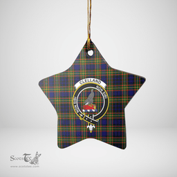 Scottish Clelland Modern Clan Tartan Crest Star Ceramic Ornament