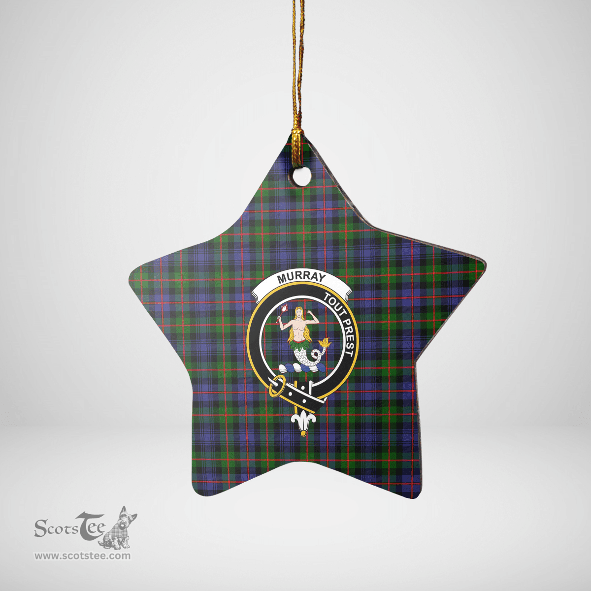 Scottish Murray of Atholl Modern Clan Tartan Crest Star Ceramic Ornament