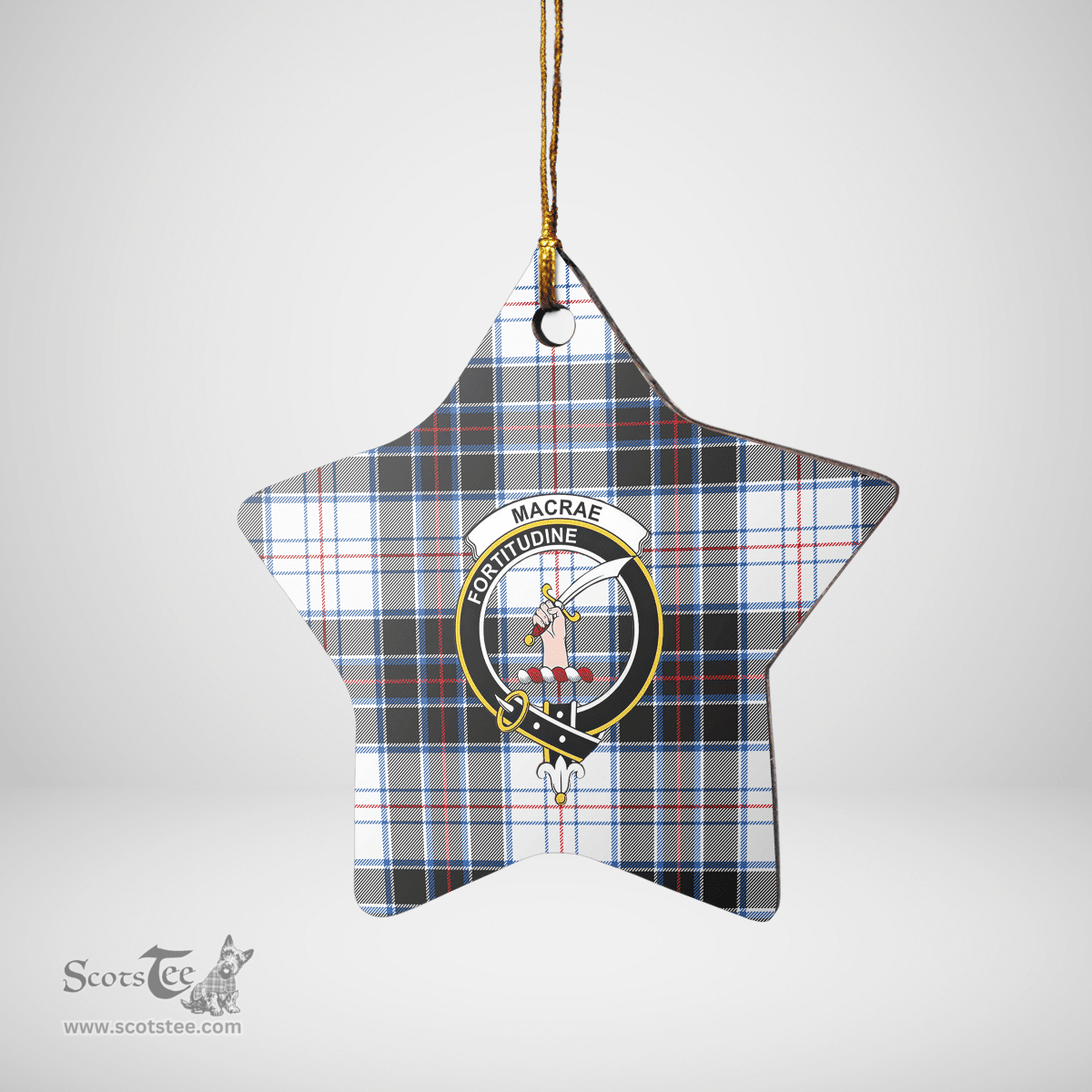 Scottish MacRae Dress Modern Clan Tartan Crest Star Ceramic Ornament