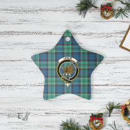 Scottish Leslie Hunting Ancient Clan Tartan Crest Star Ceramic Ornament