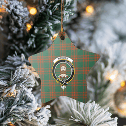 Scottish Menzies Green Ancient Clan Tartan Crest Star Ceramic Ornament