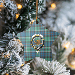 Scottish Leslie Hunting Ancient Clan Tartan Crest Star Ceramic Ornament