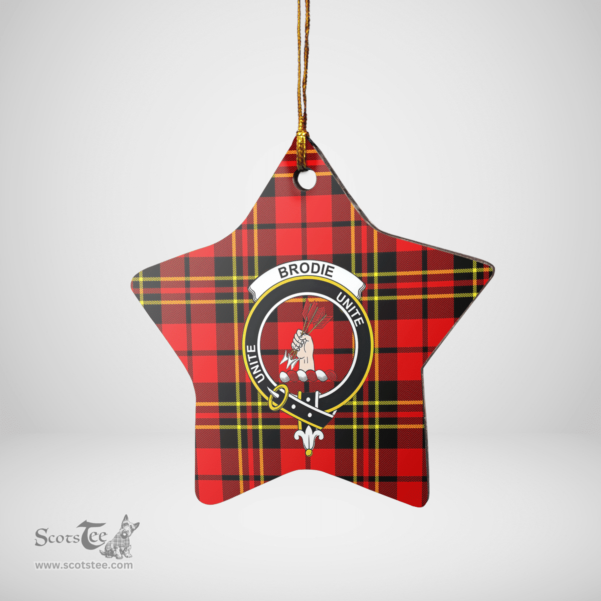 Scottish Brodie Modern Clan Tartan Crest Star Ceramic Ornament