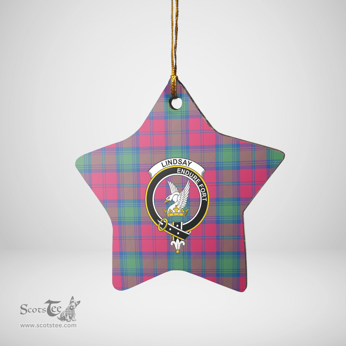 Scottish Lindsay Ancient Clan Tartan Crest Star Ceramic Ornament