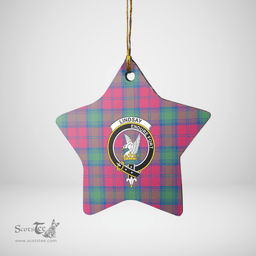 Scottish Lindsay Ancient Clan Tartan Crest Star Ceramic Ornament