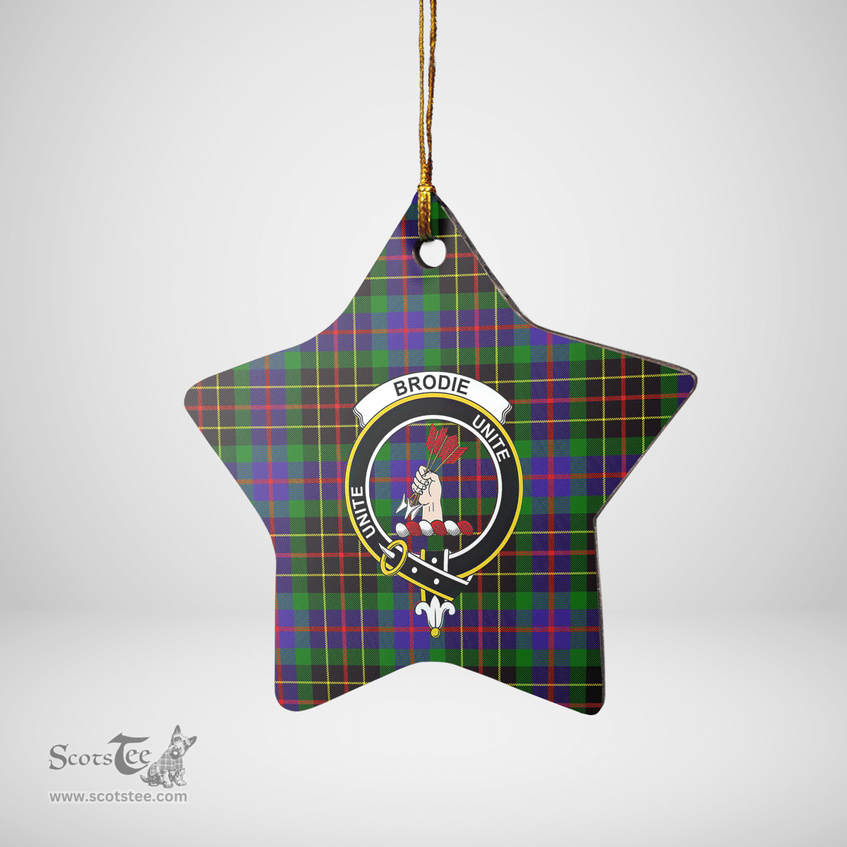 Scottish Brodie Hunting Modern Clan Tartan Crest Star Ceramic Ornament