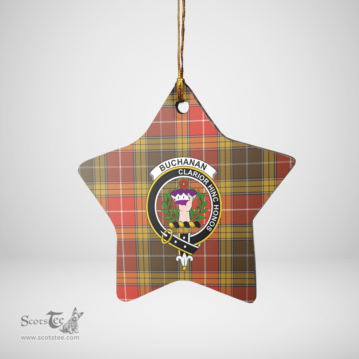 Scottish Buchanan Old Set Weathered Clan Tartan Crest Star Ceramic Ornament