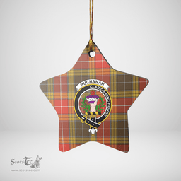 Scottish Buchanan Old Set Weathered Clan Tartan Crest Star Ceramic Ornament