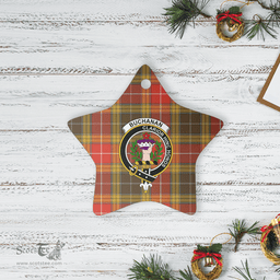 Scottish Buchanan Old Set Weathered Clan Tartan Crest Star Ceramic Ornament